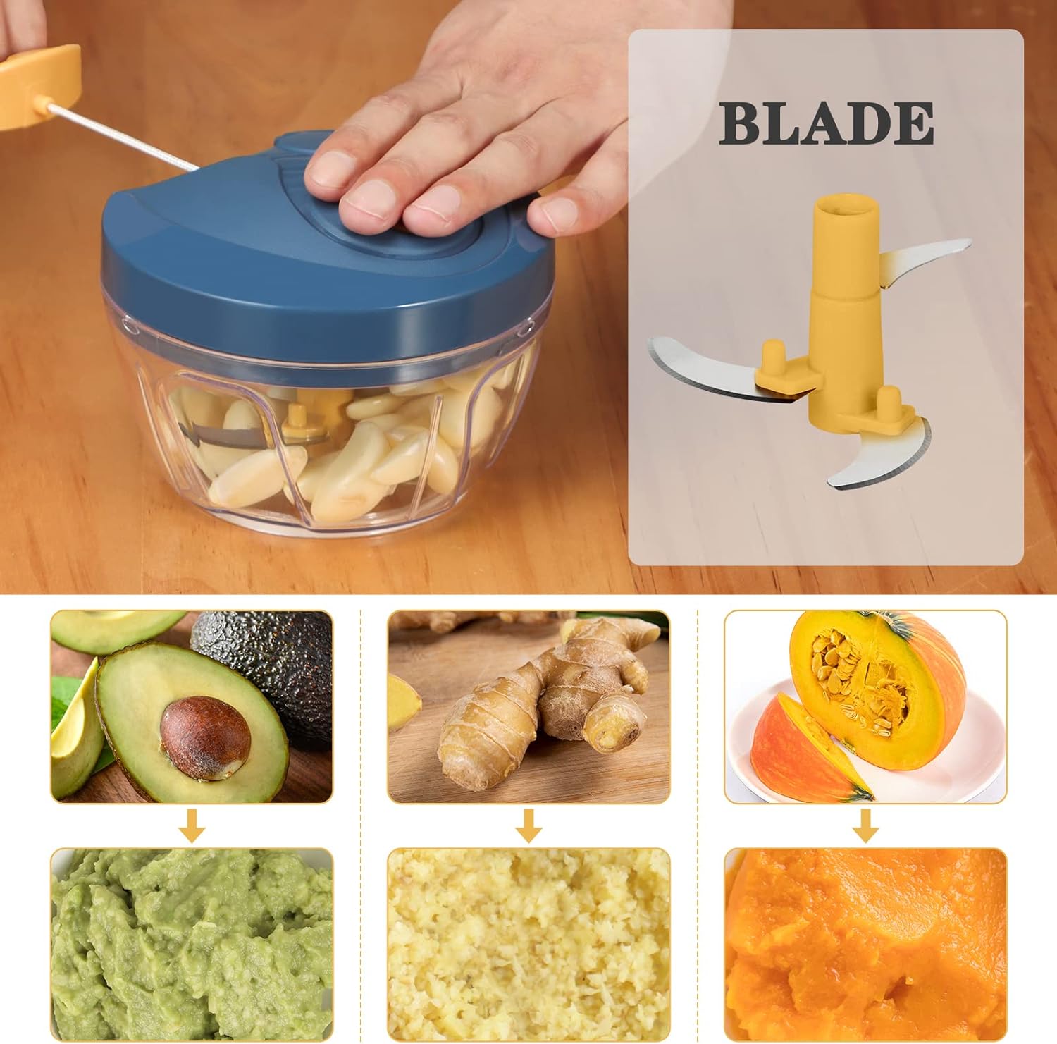 Manual Food Chopper, Vegetable Cutter, Chopper, Hand String Chopper, Smoothie Blender -900ml