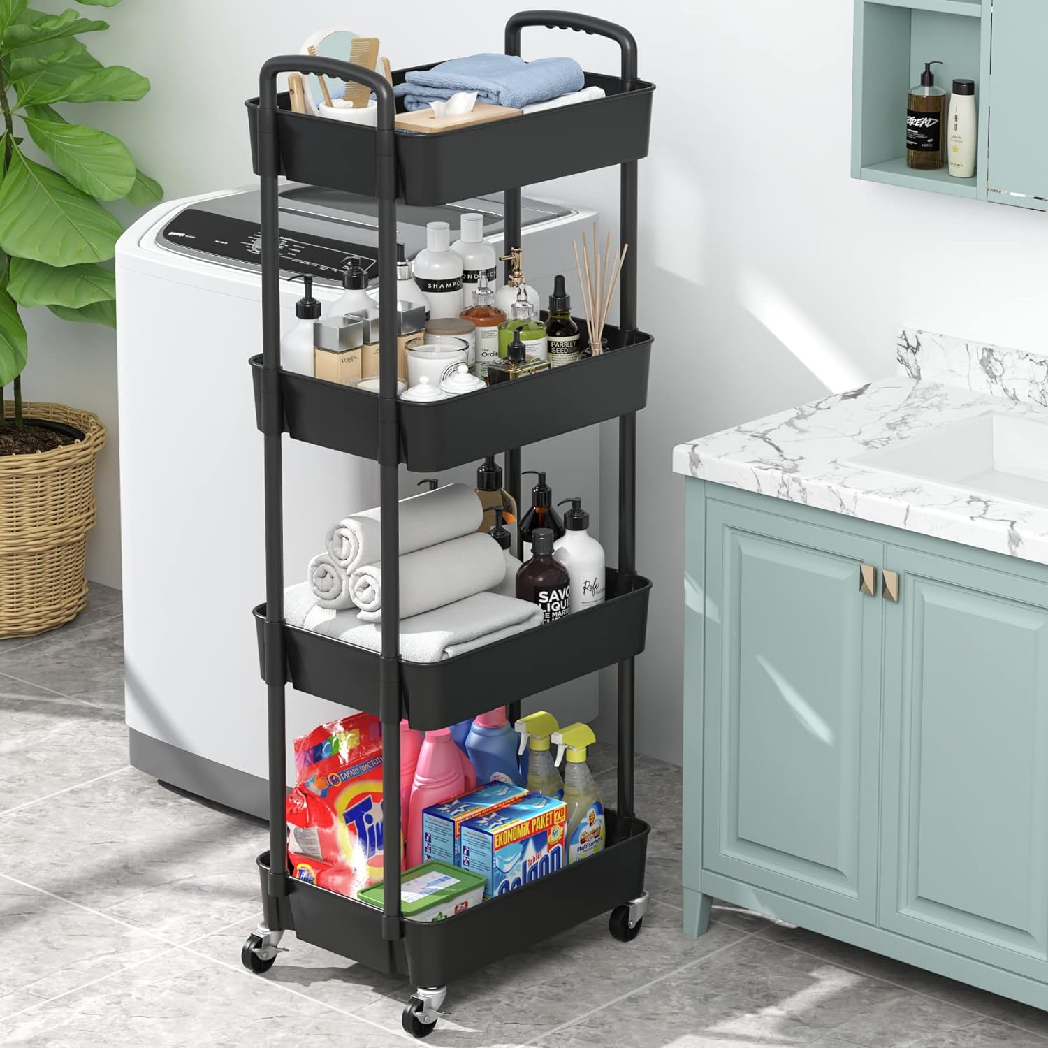 Plastic Rolling Utility Cart, Storage Trolley, Movable Storage Organizer, Storage Cart -3 Tier