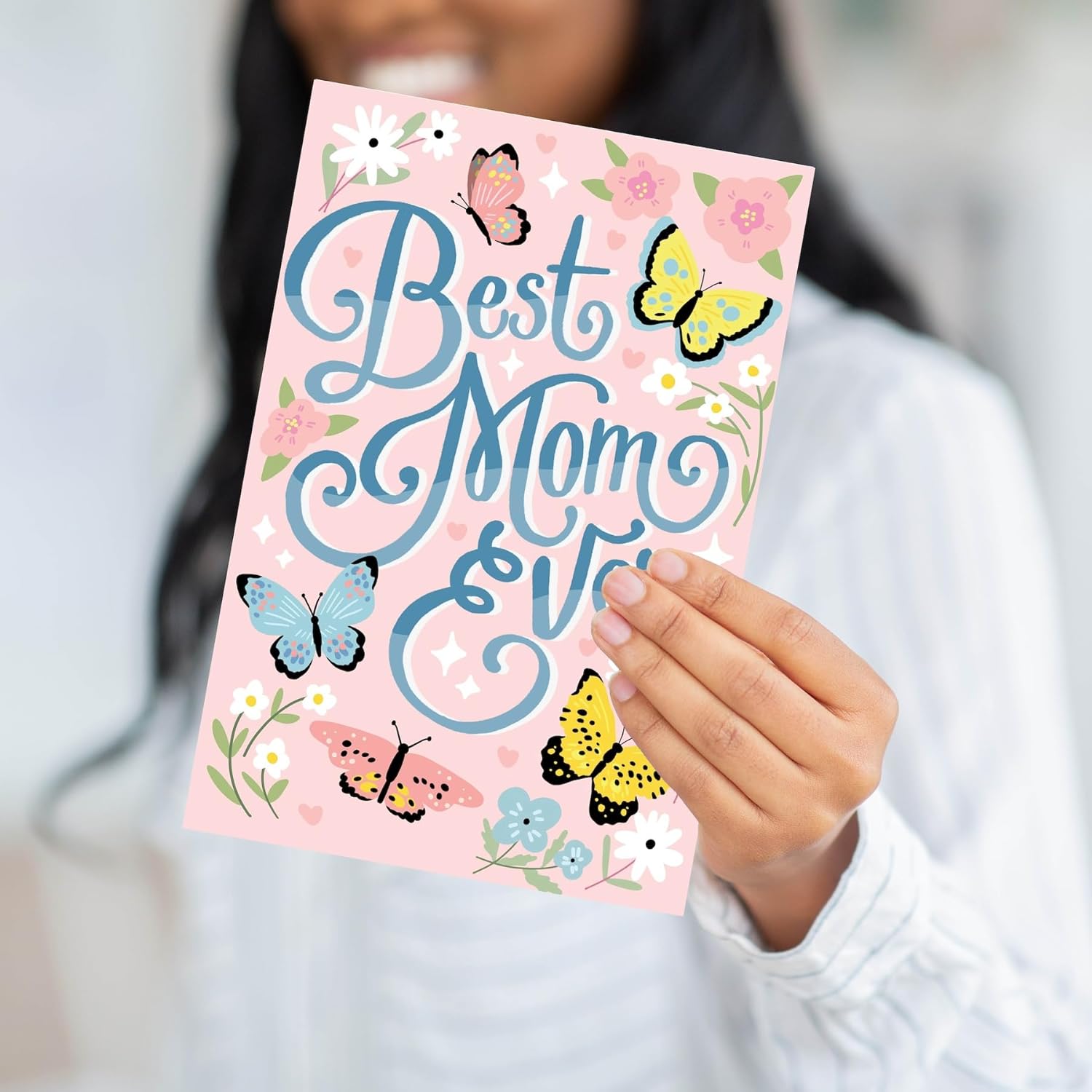 Mother's Day Card, Self-Adhesive Envelope, Best Mom Ever, Made in USA, 320 GSM