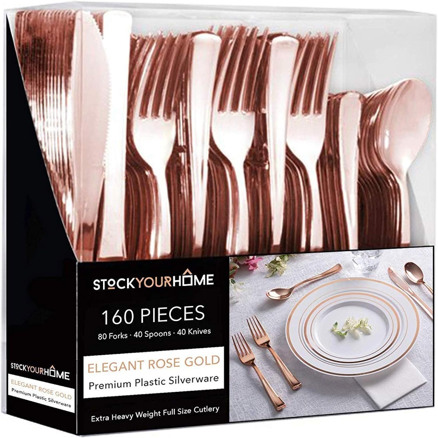 Gold Plastic Silverware Set, Disposable Cutlery Utensils, Flatware, Disposable Dinnerware -Pack of 160