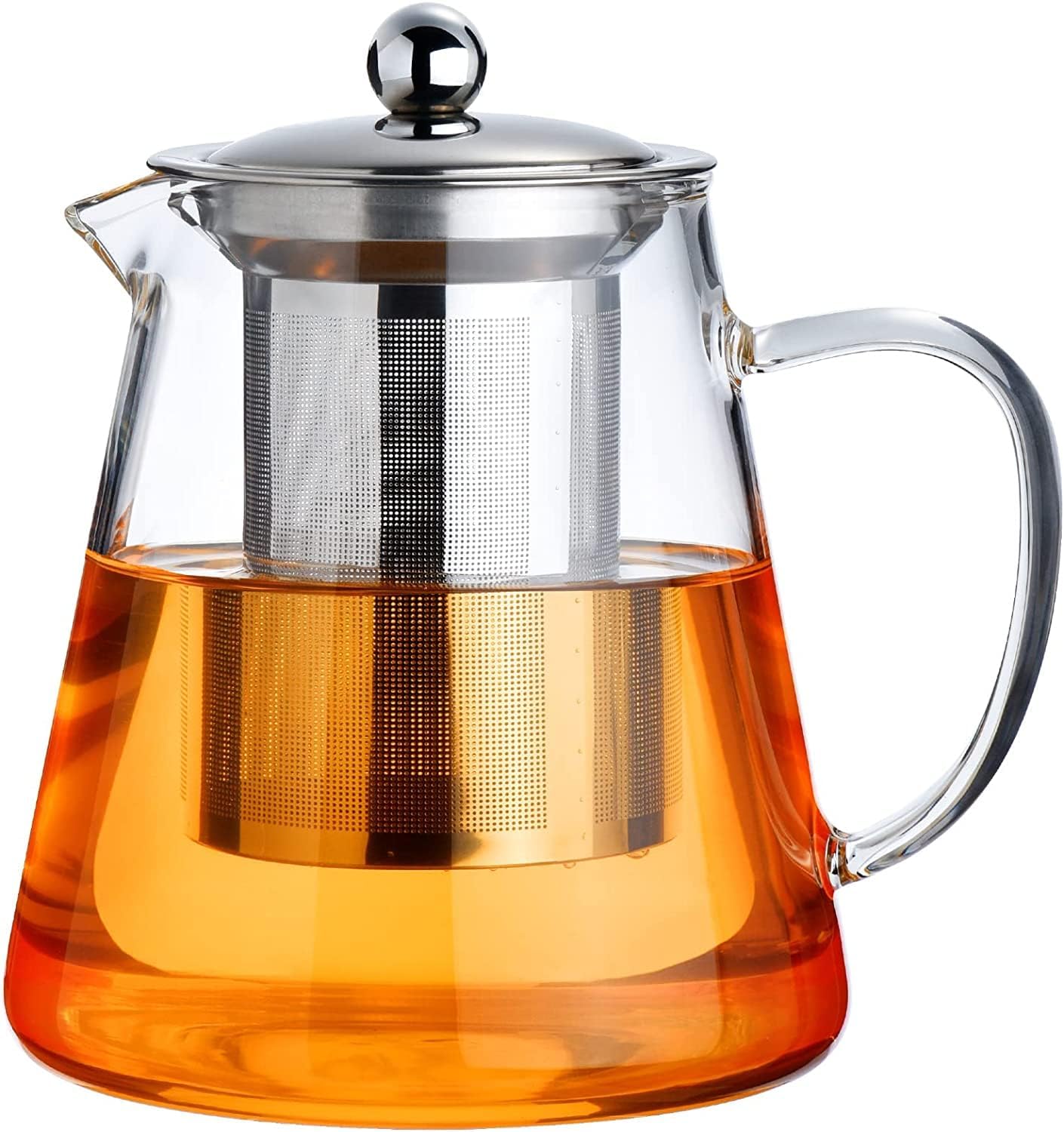 Glass Teapot Stovetop, Clear Tea Kettle, Teapot, Tea Maker, Tea Brewer, Removable 18/8 Stainless Steel Infuser -(950ML)