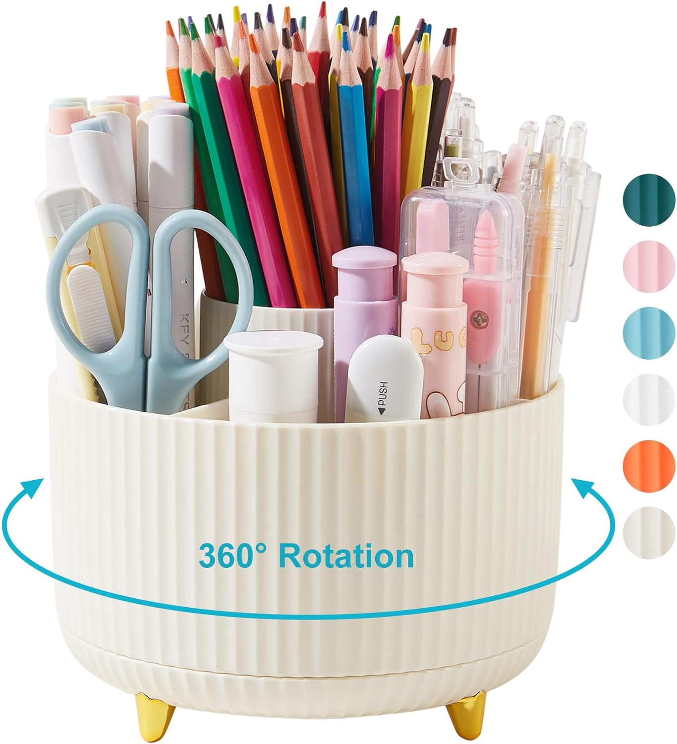 Desk Pencil Pen Holder, Rotating Desk Pen Organizers for Desk, Desktop Storage, Stationery Supplies for Office, School, Home -5 Slots