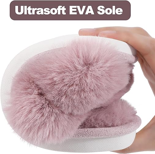 Women's Fuzzy Slippers, House Slippers, Open Toe Slippers