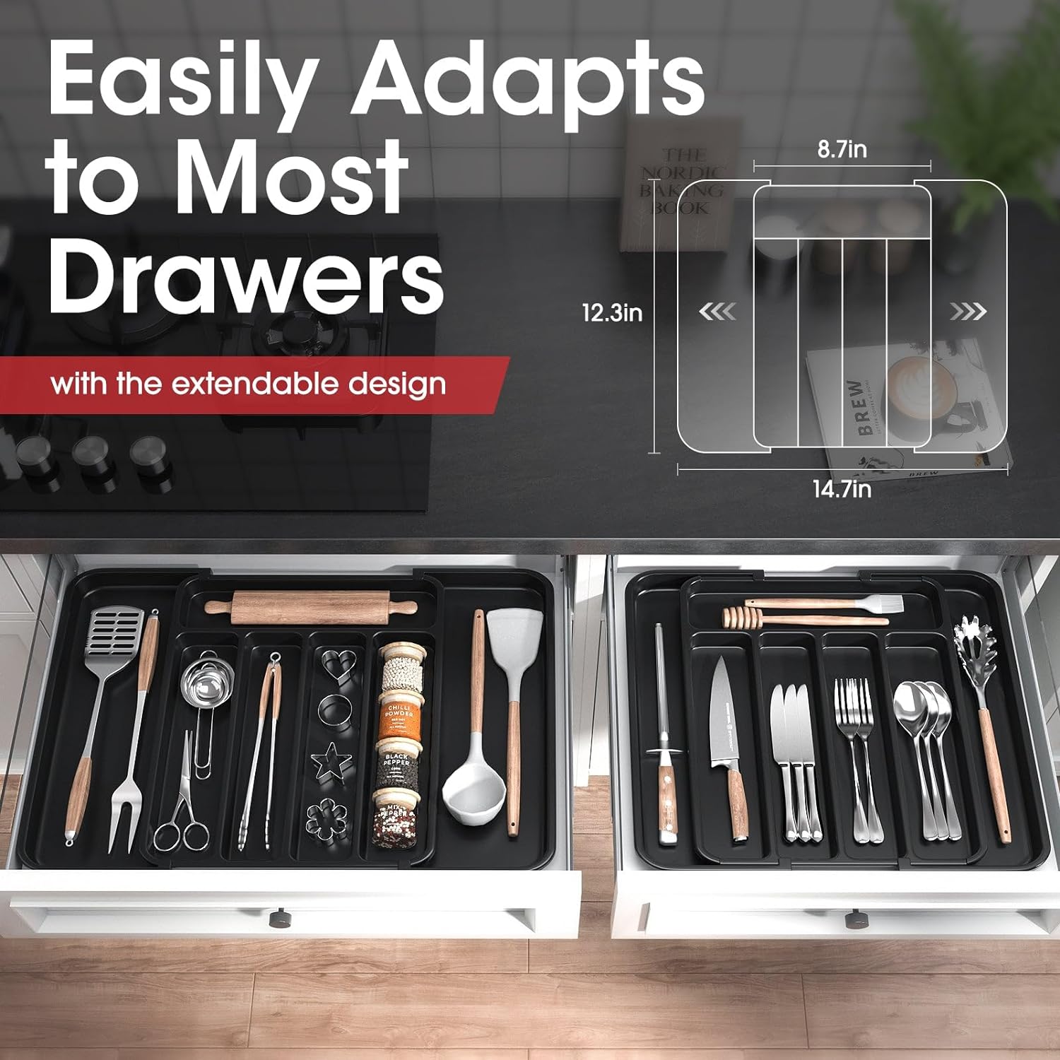 Silverware Organizer, Expandable Kitchen Drawer Organizer, Adjustable Utensil Organizer, Cutlery Drawer Organizer, Multipurpose Kitchen Organizer