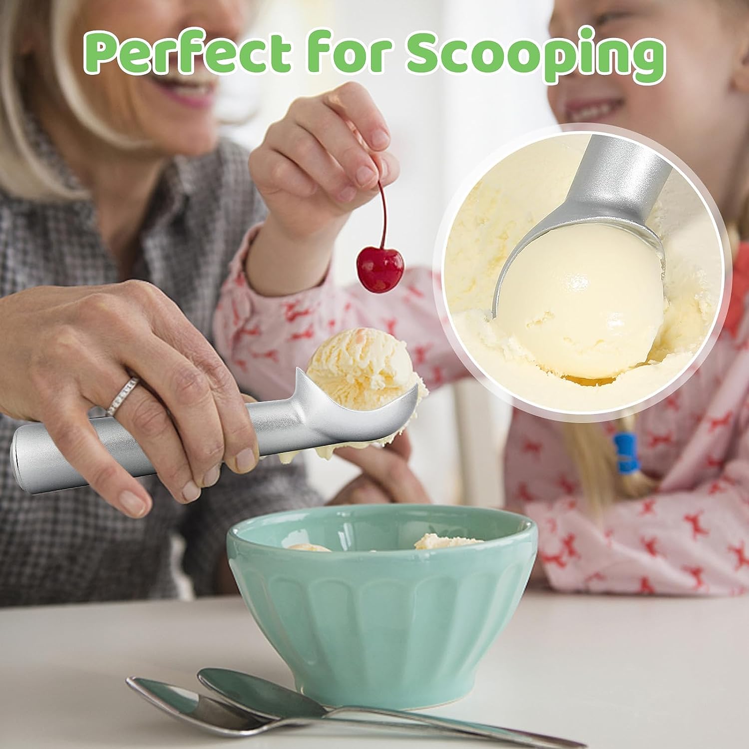 Ice Cream Scoop, Nonstick Anti-Freeze One Piece Aluminum Scooper Spoon, Heavy Duty Ice Cream Scooper, Durable Design, Easy Clean, Cookie Dough -7 inches