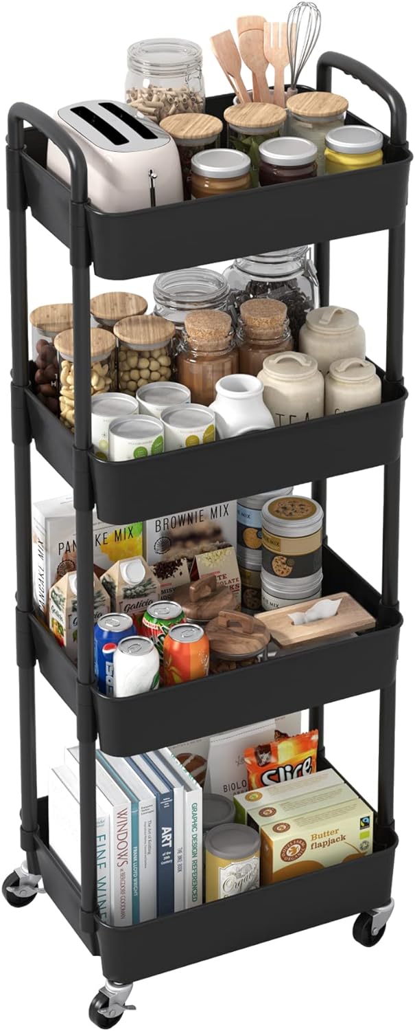 Plastic Rolling Utility Cart, Storage Trolley, Movable Storage Organizer, Storage Cart -3 Tier