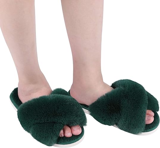 Women's Fuzzy Slippers, House Slippers, Open Toe Slippers