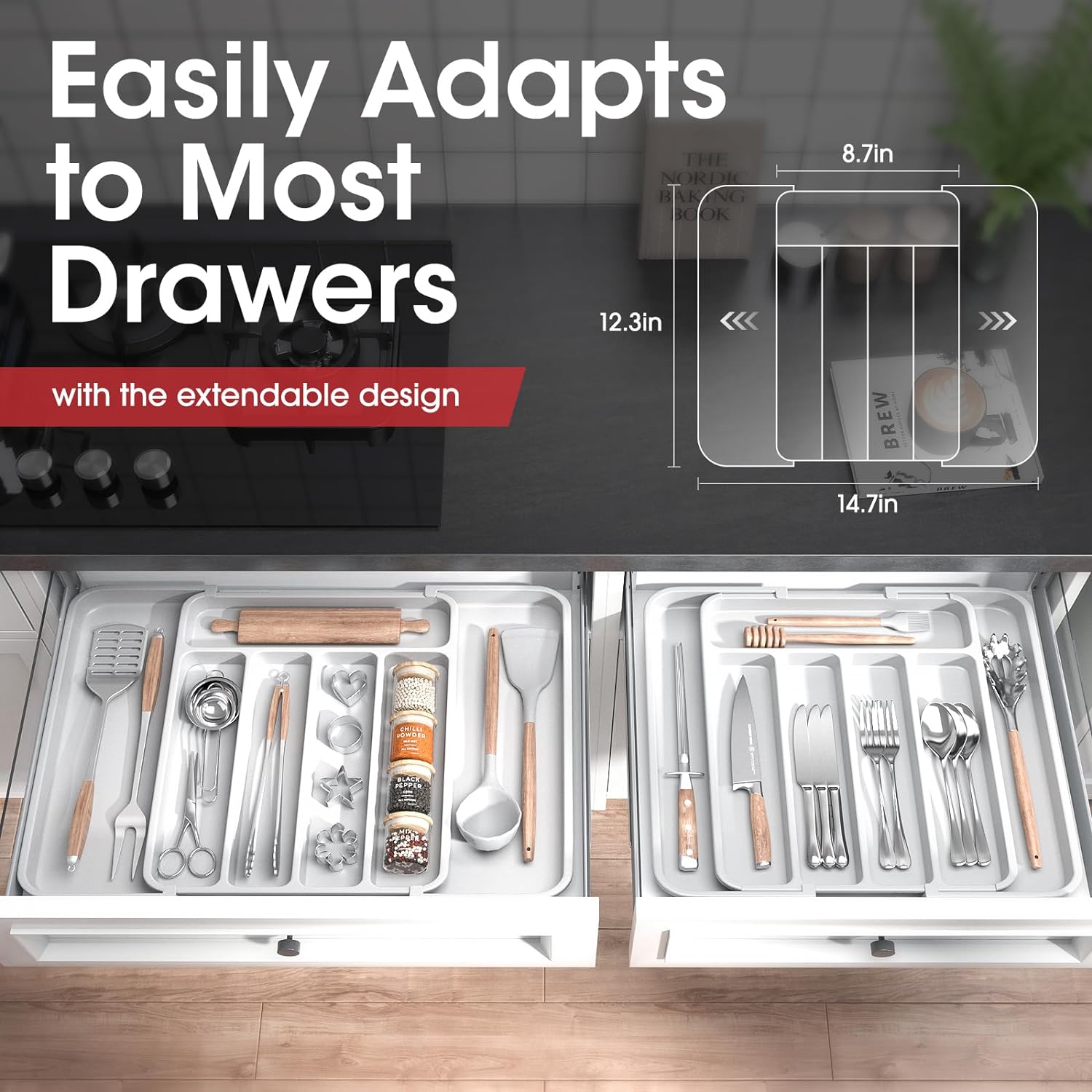 Silverware Organizer, Expandable Kitchen Drawer Organizer, Adjustable Utensil Organizer, Cutlery Drawer Organizer, Multipurpose Kitchen Organizer