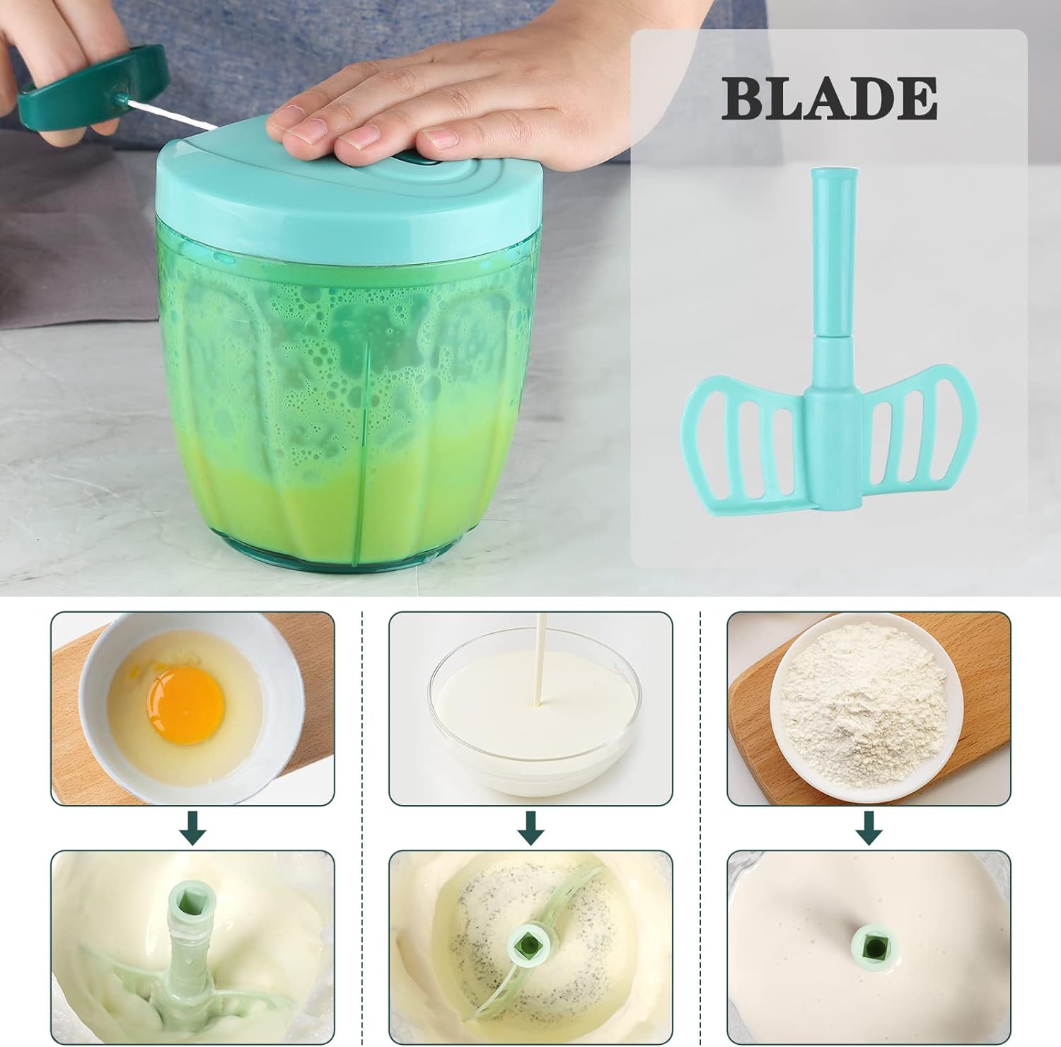 Manual Food Chopper, Vegetable Cutter, Chopper, Hand String Chopper, Smoothie Blender -900ml