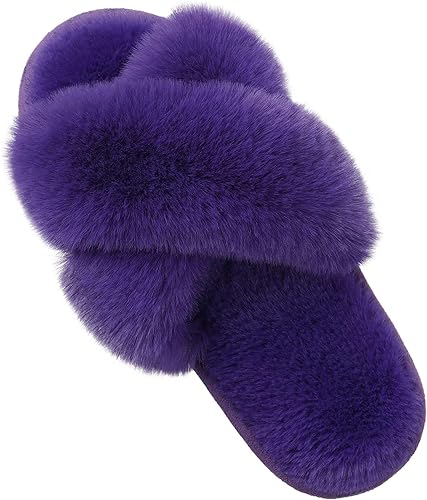 Women's Fuzzy Slippers, House Slippers, Open Toe Slippers