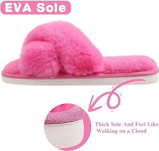 Women's Fuzzy Slippers, House Slippers, Open Toe Slippers