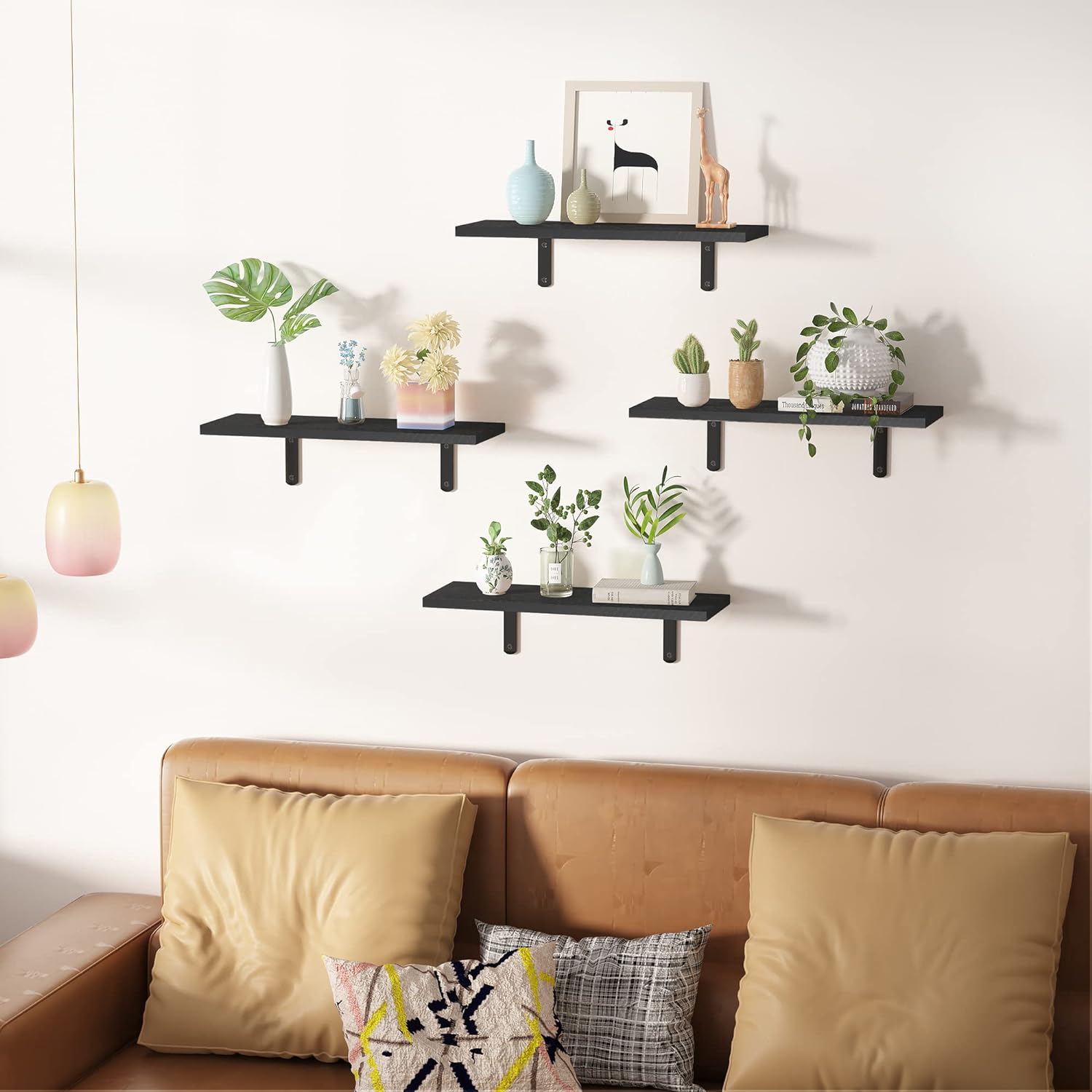 Floating Shelves for Wall Decor Storage, Dark Brown Wall Mounted Shelves, Sturdy Small Wood Shelves Hanging for Bedroom, Living Room, Bathroom, Kitchen, Corner, Book Shelves, Storage Shelves -Set of 5