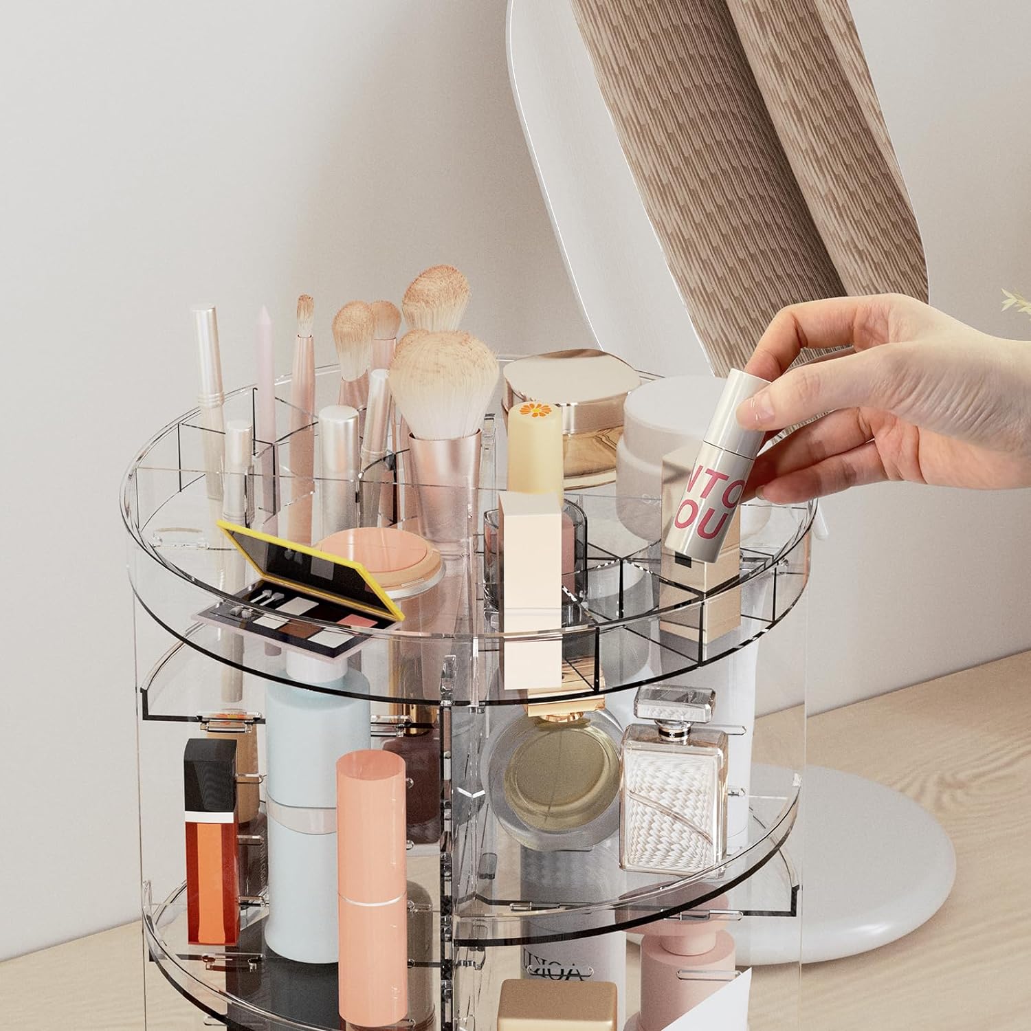 Rotating Makeup Organizer, Adjustable Layers Spinning Organizer, Cosmetic Display Case, Multi-Function Storage Carousel, Makeup Organizer, Makeup Holder, Makeup Stand