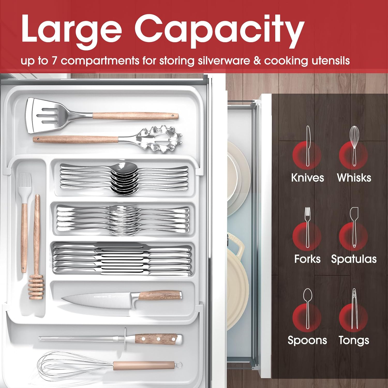 Silverware Organizer, Expandable Kitchen Drawer Organizer, Adjustable Utensil Organizer, Cutlery Drawer Organizer, Multipurpose Kitchen Organizer