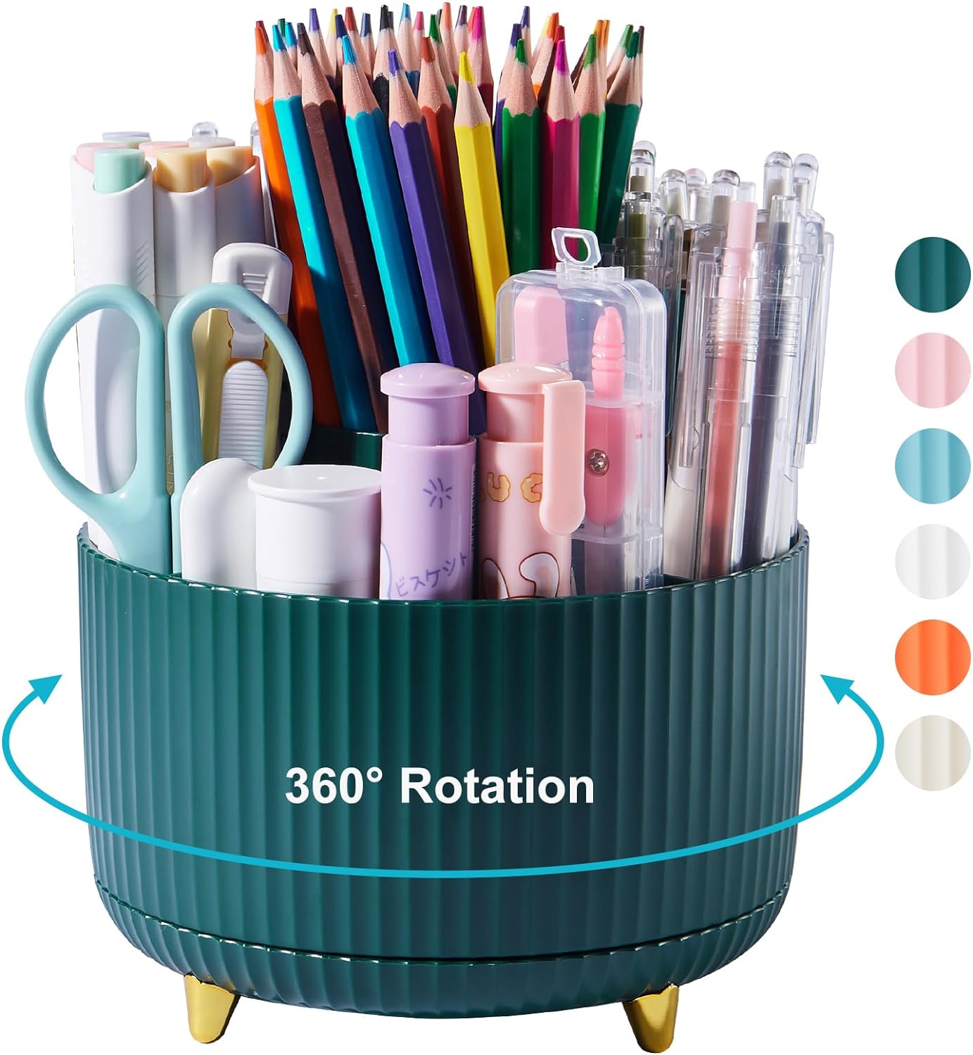 Desk Pencil Pen Holder, Rotating Desk Pen Organizers for Desk, Desktop Storage, Stationery Supplies for Office, School, Home -5 Slots