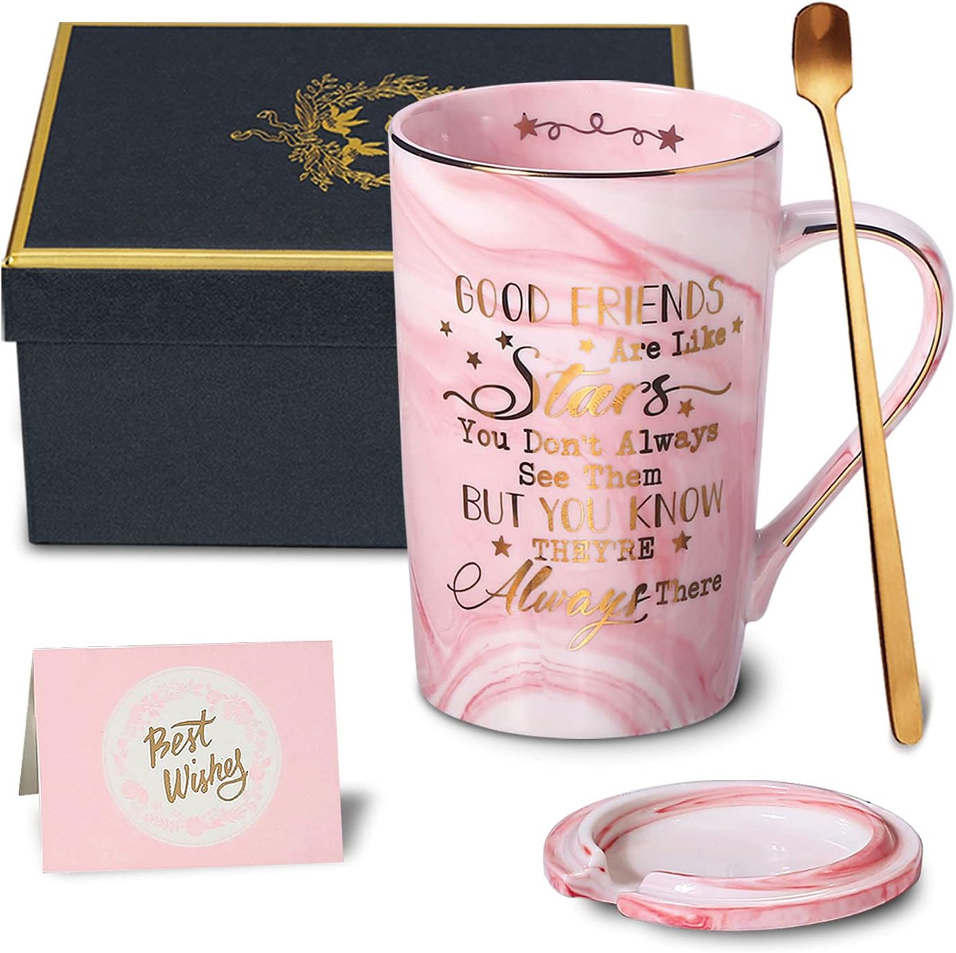 Mothers Day Gifts for Mom from Daughter, Son, Kids - World's Best Mom, Birthday Present, Marble Ceramic Coffee Cup with Lid Cards - 4oz