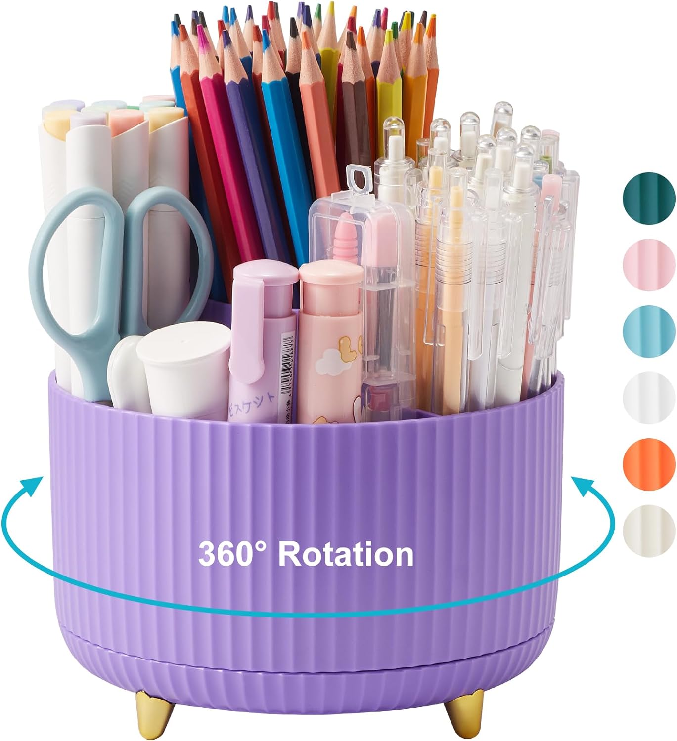 Desk Pencil Pen Holder, Rotating Desk Pen Organizers for Desk, Desktop Storage, Stationery Supplies for Office, School, Home -5 Slots