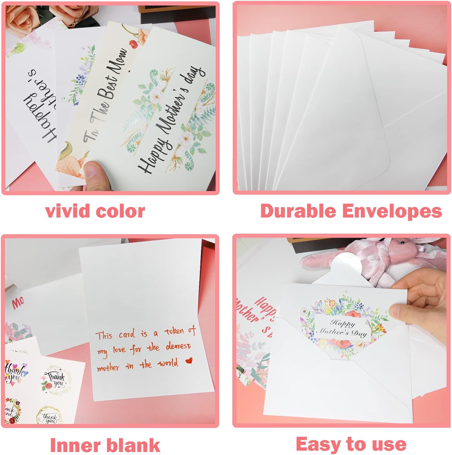 Happy Mothers day Cards, Floral Mother's Day Greeting Card, Note Cards with Envelopes -12 Assorted Designs