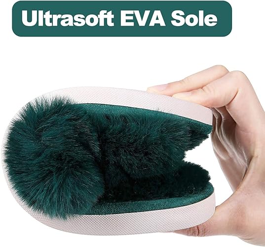 Women's Fuzzy Slippers, House Slippers, Open Toe Slippers