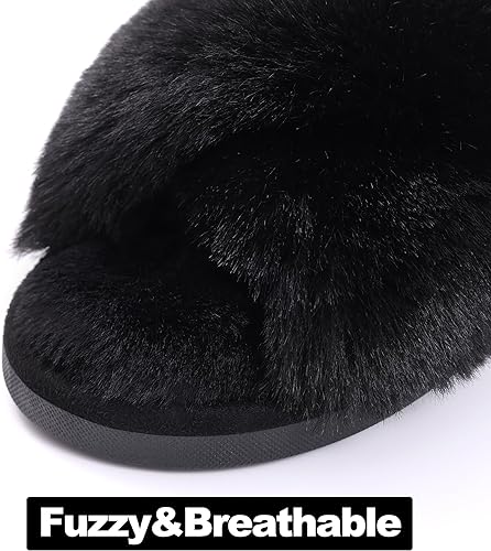 Women's Fuzzy Slippers, House Slippers, Open Toe Slippers