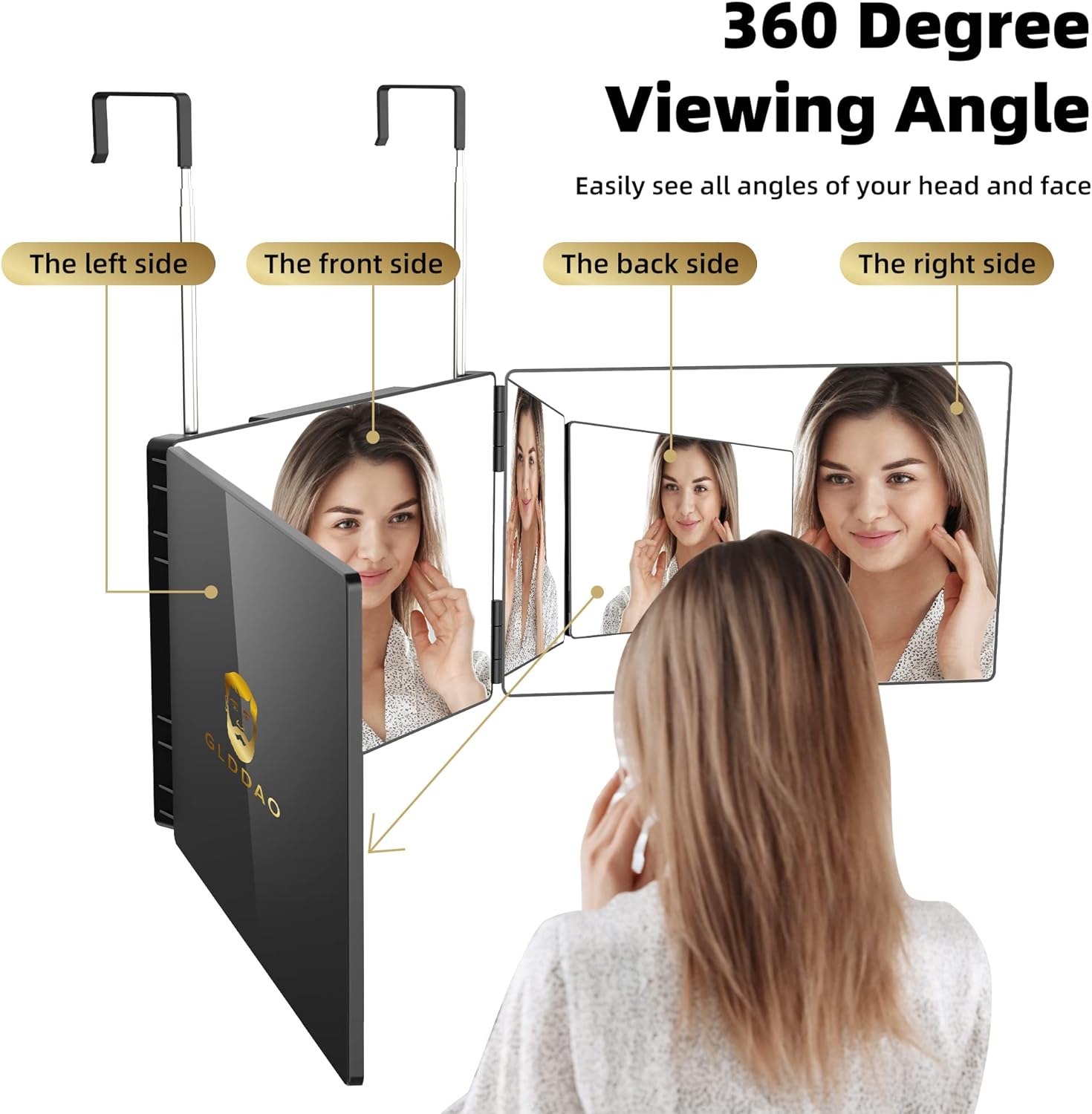 3 Way Mirror for Self Hair Cutting, Barber Mirrors, 3 Sided Makeup Mirror -360 Trifold