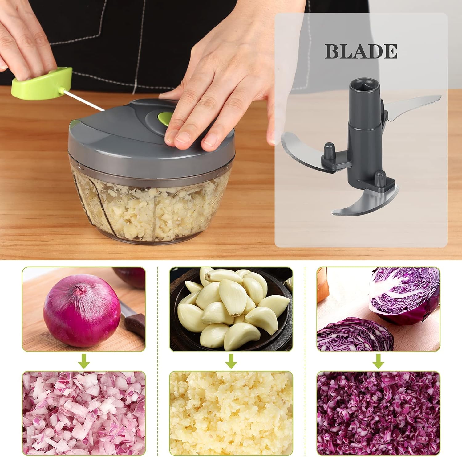 Manual Food Chopper, Vegetable Cutter, Chopper, Hand String Chopper, Smoothie Blender -900ml