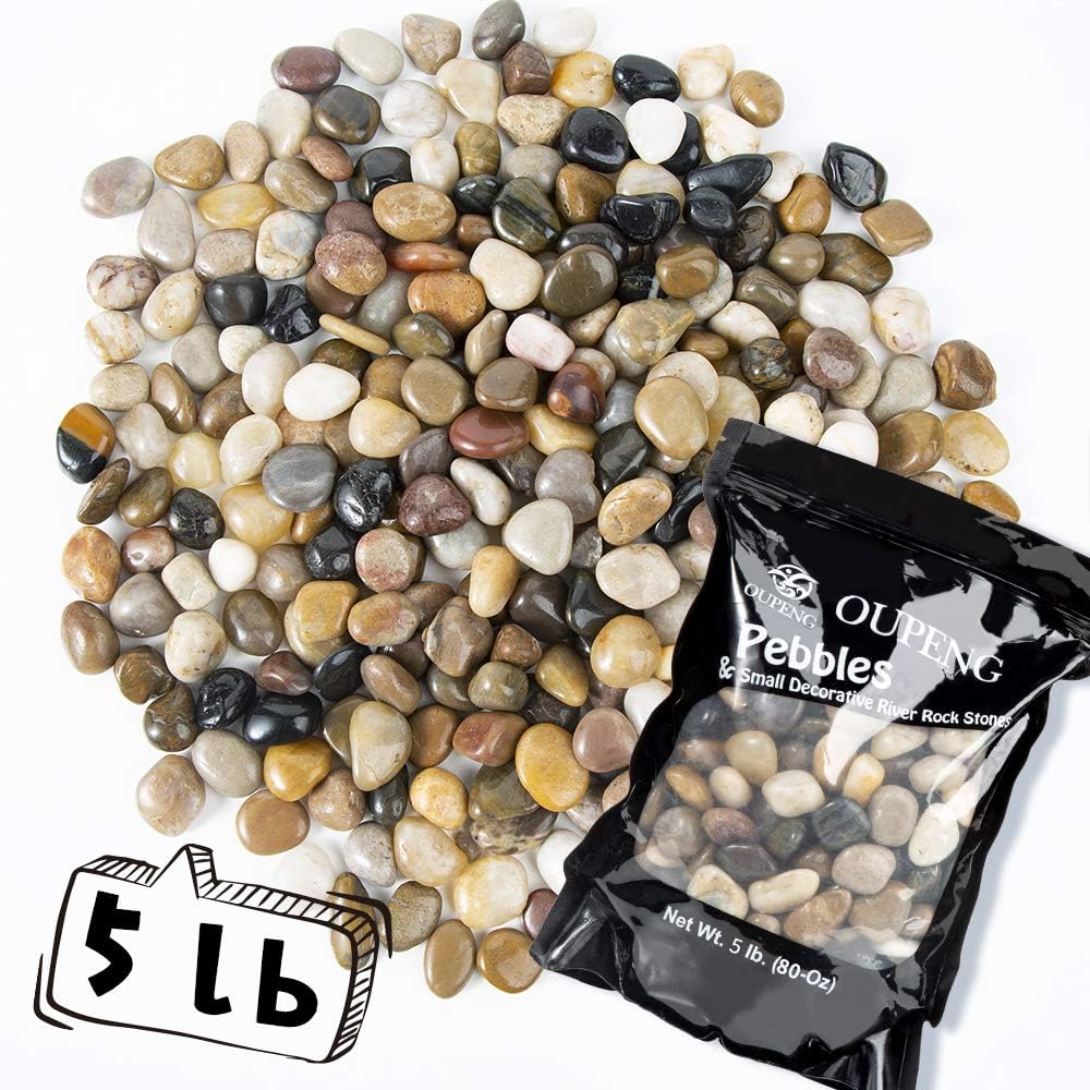 Pebbles Polished Gravel, Natural Polished Mixed Color Stones, Decorative Pebbles -2 Pounds (32-Oz)