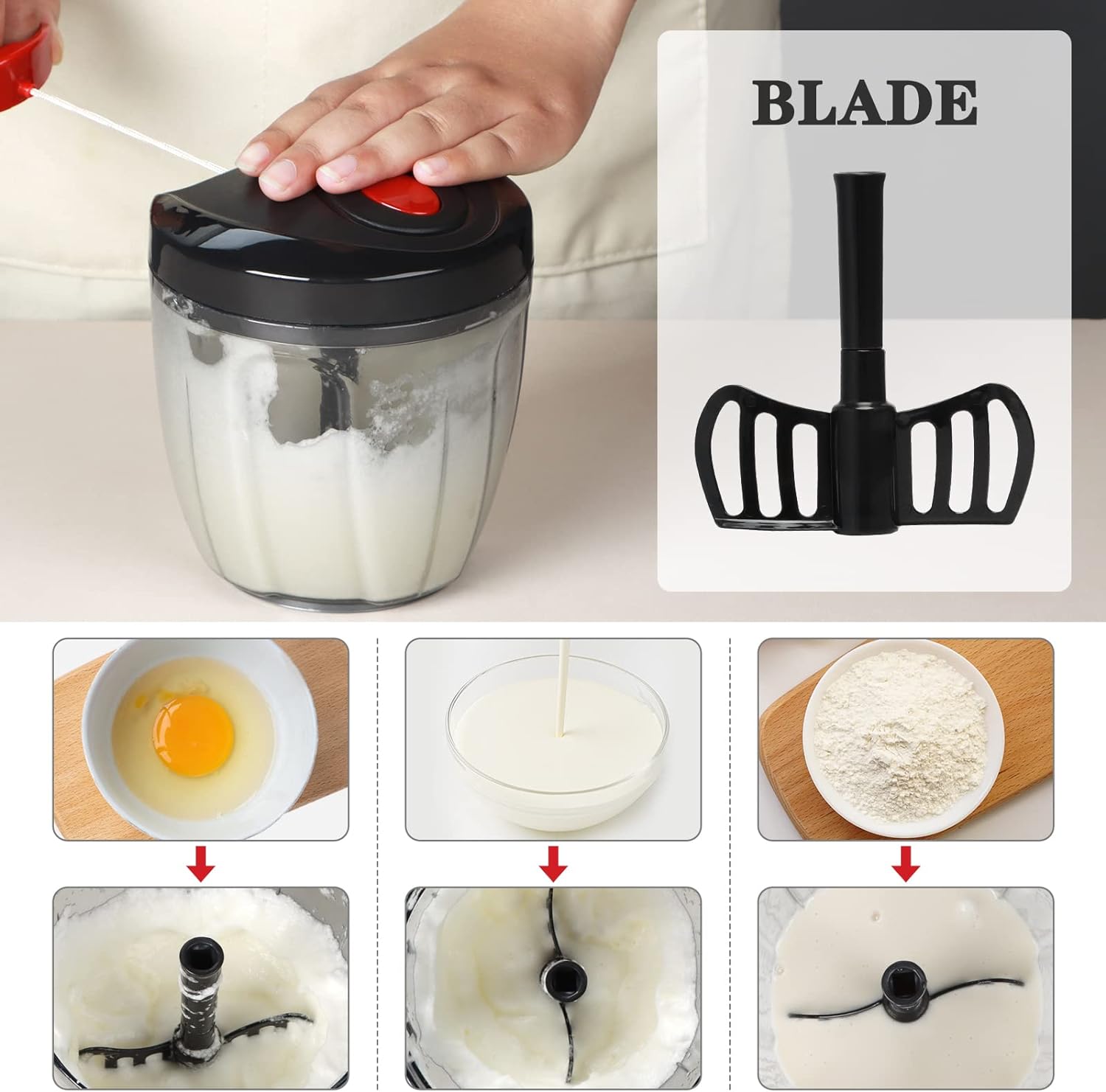 Manual Food Chopper, Vegetable Cutter, Chopper, Hand String Chopper, Smoothie Blender -900ml