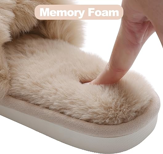 Women's Fuzzy Slippers, House Slippers, Open Toe Slippers