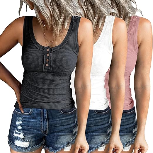 Women Tank Tops, Summer Casual Sleeveless Top, Cami Top -Pack of 3