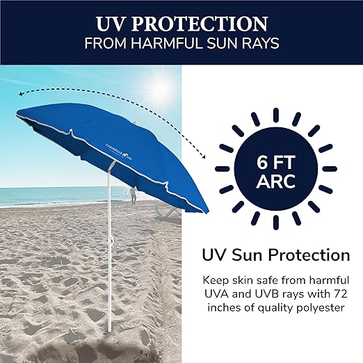 Beach Umbrella, Portable Outdoor Umbrella -Full 6 ft Arc