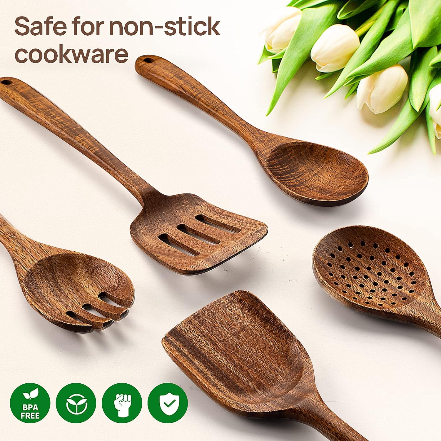 Kitchen Wooden Spoons Utensils, Cooking Utensils, Kitchen Set - Pack of 5