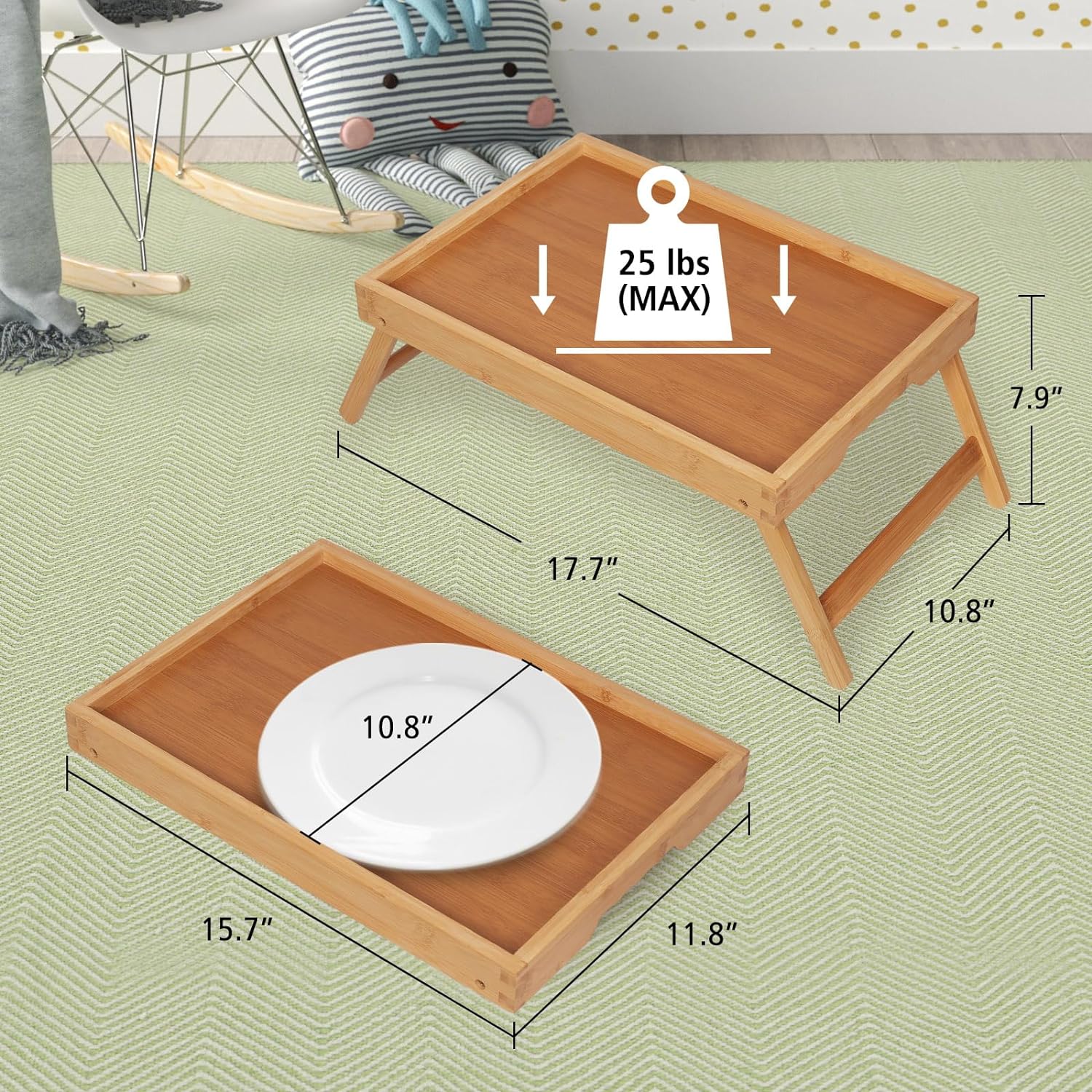 Bed Tray, Table with Folding Legs, Bamboo Breakfast in Bed for TV Table, Laptop Computer Tray -Bamboo