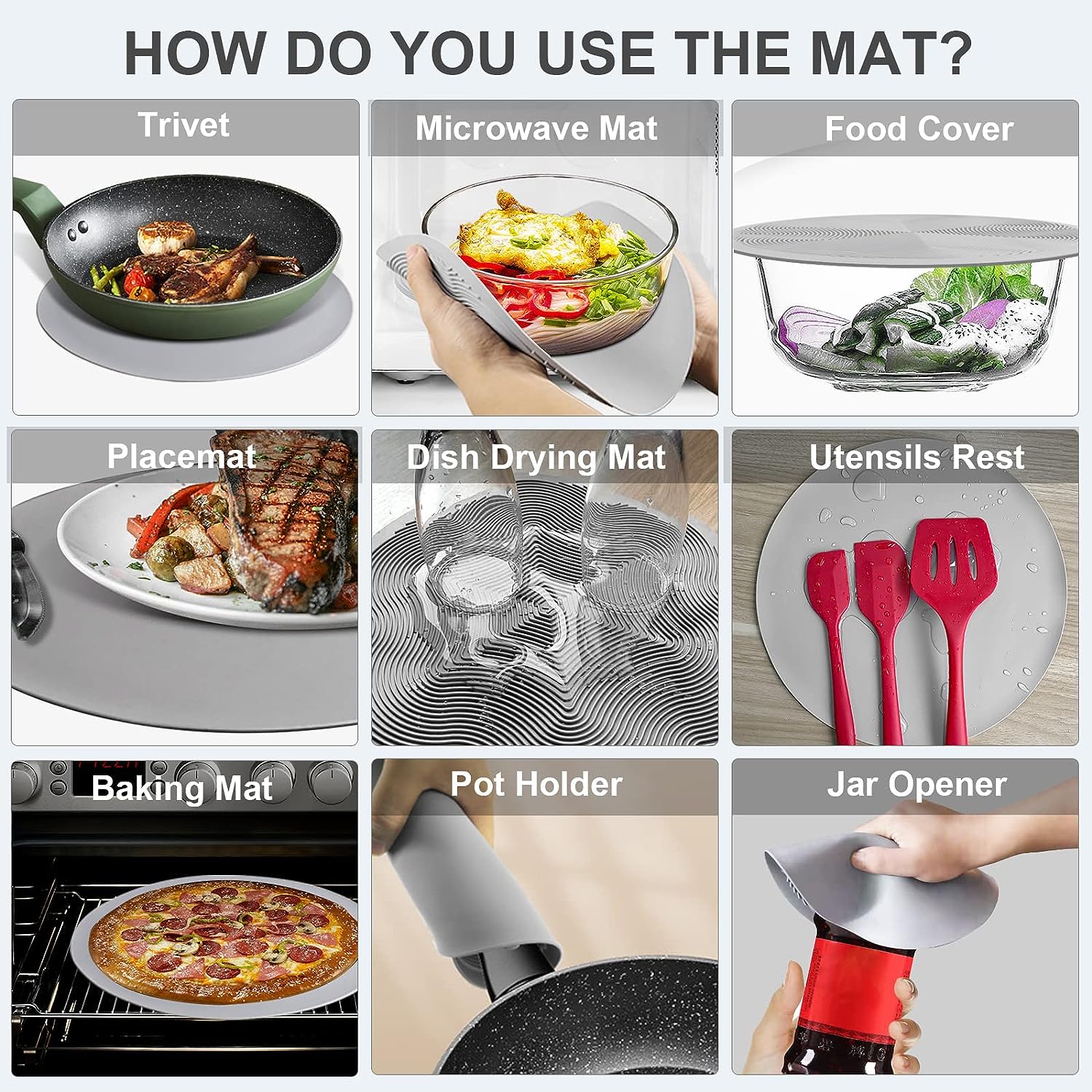 Microwave Food Cover, Collapsible Silicone Mat, Splatter Guard, Plate Holder, Kitchen Colander, Food Cover -10