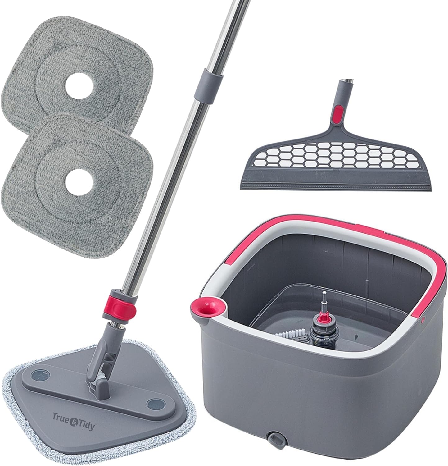 Mop and Bucket, Spin Mop, Dual Compartment Mop Bucket, Cleaning Mop -2 Machine Washable Mop Pads