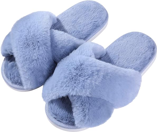 Women's Fuzzy Slippers, House Slippers, Open Toe Slippers