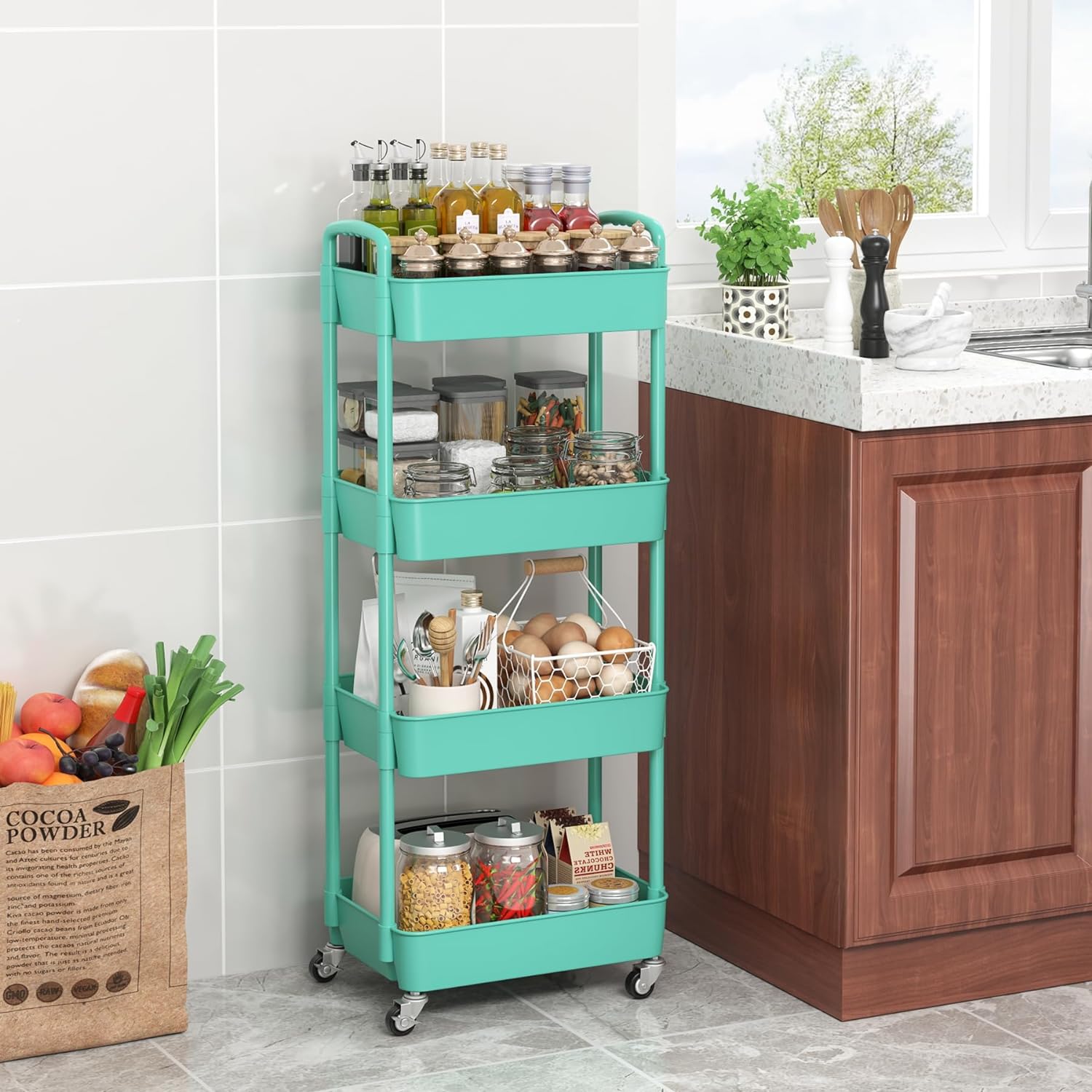 Plastic Rolling Utility Cart, Storage Trolley, Movable Storage Organizer, Storage Cart -3 Tier