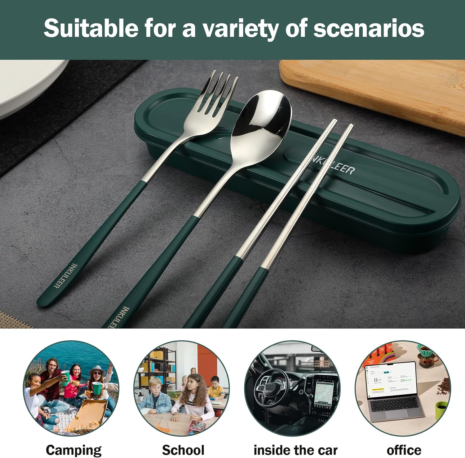 Travel cutlery set, Stainless Steel Cutlery, Reusable utensils set with case, Portable Silverware -18/8