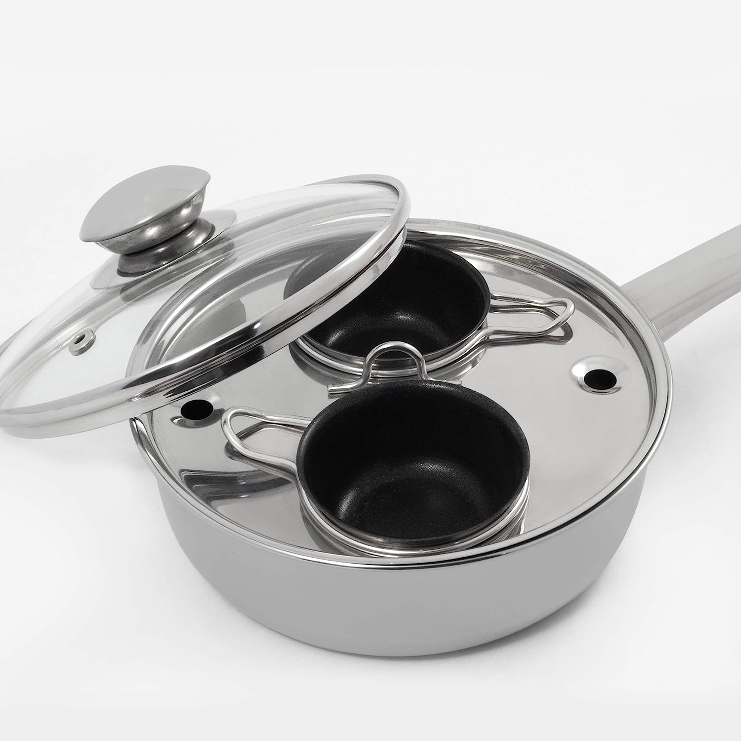 Stainless Steel Egg Poacher, Non Stick Kitchenware, Stove Top, Cooking Pan, Cooking Pot, Egg Poacher -18/10 (2 Cups)