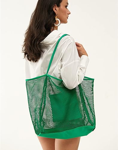 Mesh Beach Tote, Womens Shoulder Handbag, Beach Bag