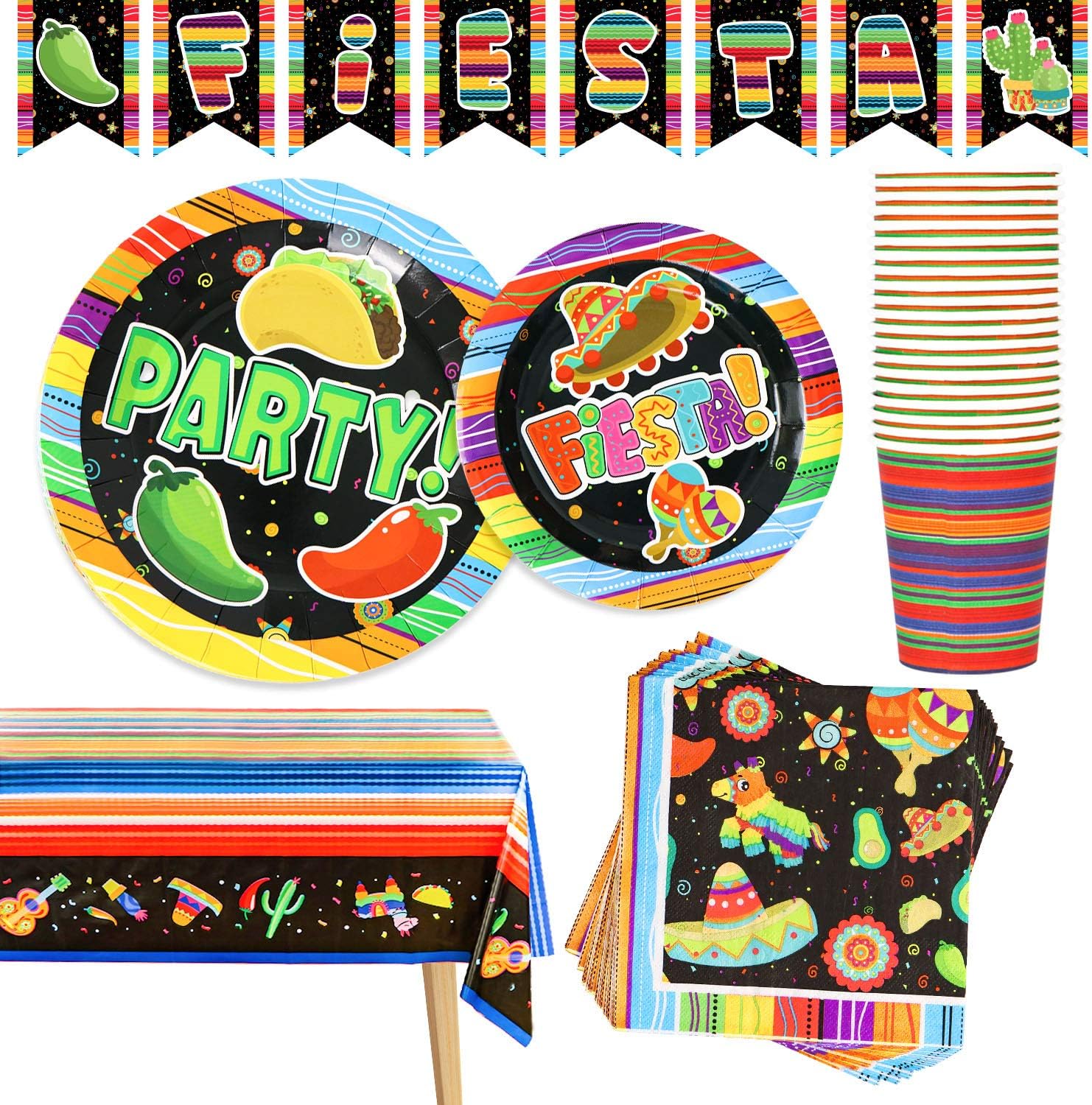 Fiesta Tableware Set, Party Supplies Packs for Cinco De Mayo, Party Decoration Supplies, Table Decorations -82PCS