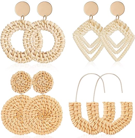 Earrings, Lightweight Geometric Earings, Tassel Woven Bohemian Earrings, Handmade Earings, Drop Dangle Earrings -4 Pairs