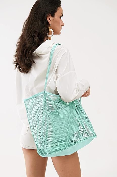 Mesh Beach Tote, Womens Shoulder Handbag, Beach Bag