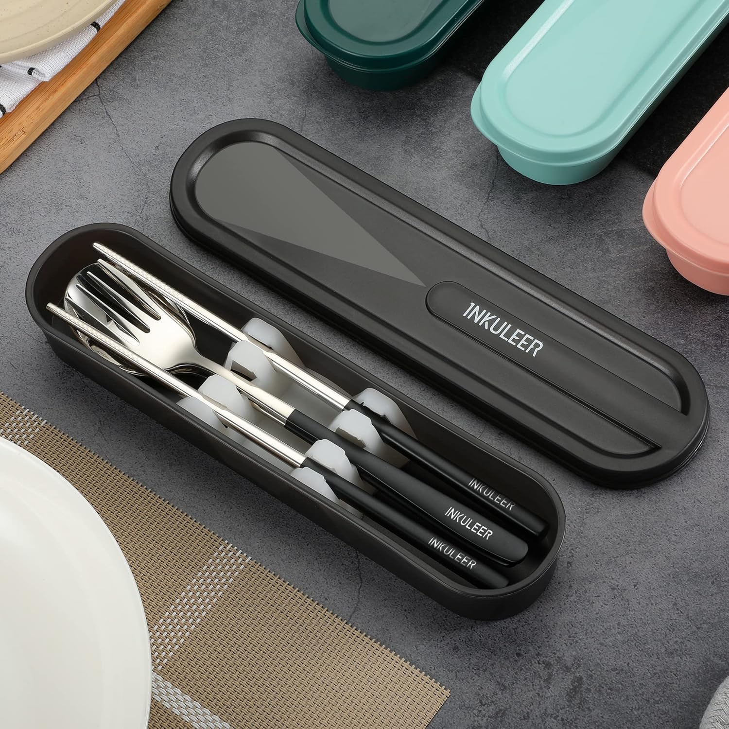 Travel cutlery set, Stainless Steel Cutlery, Reusable utensils set with case, Portable Silverware -18/8