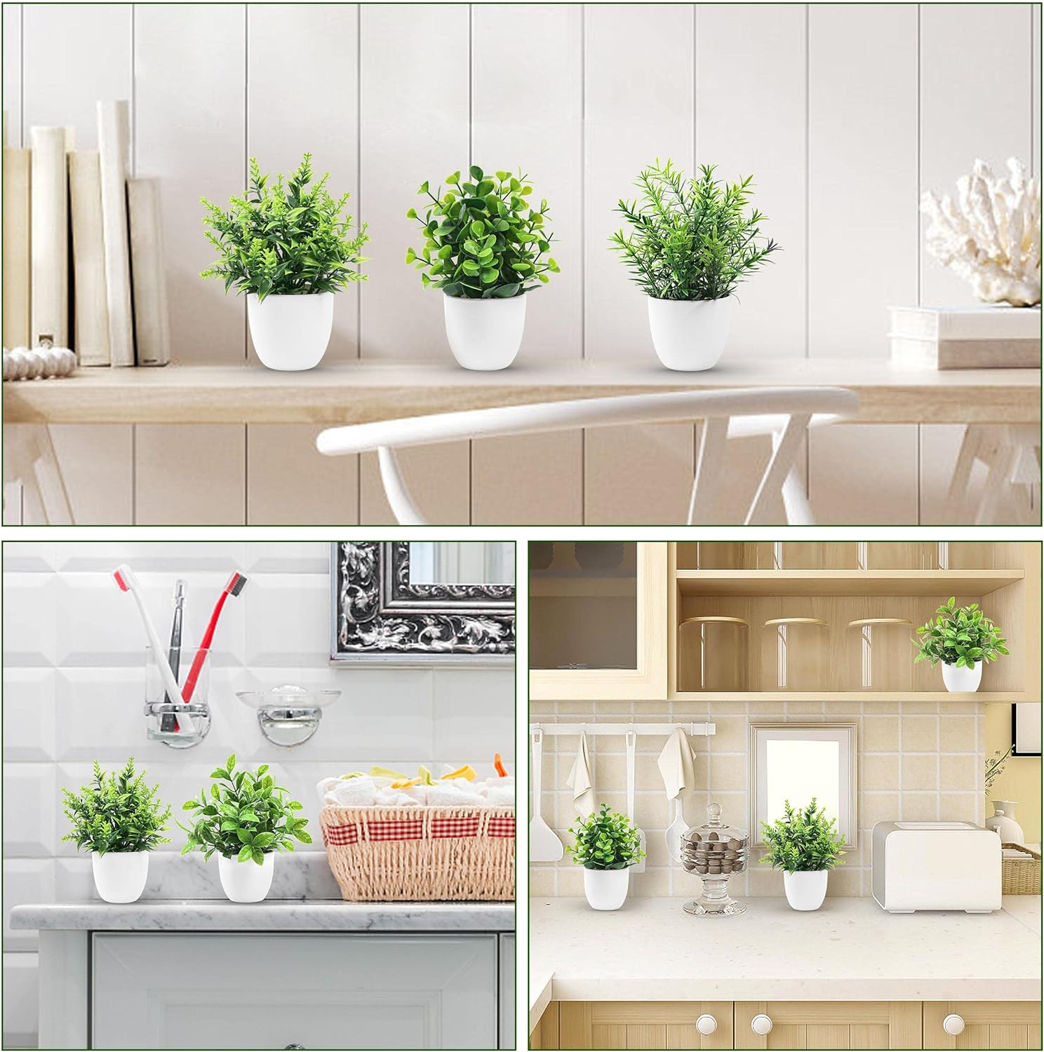 Faux Plants Indoor,  Mini Artificial Plants, Fake Plants for Home, Office, Shelf, Farmhouse Bathroom- 4 Packs