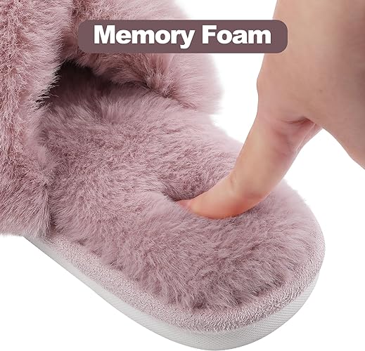 Women's Fuzzy Slippers, House Slippers, Open Toe Slippers