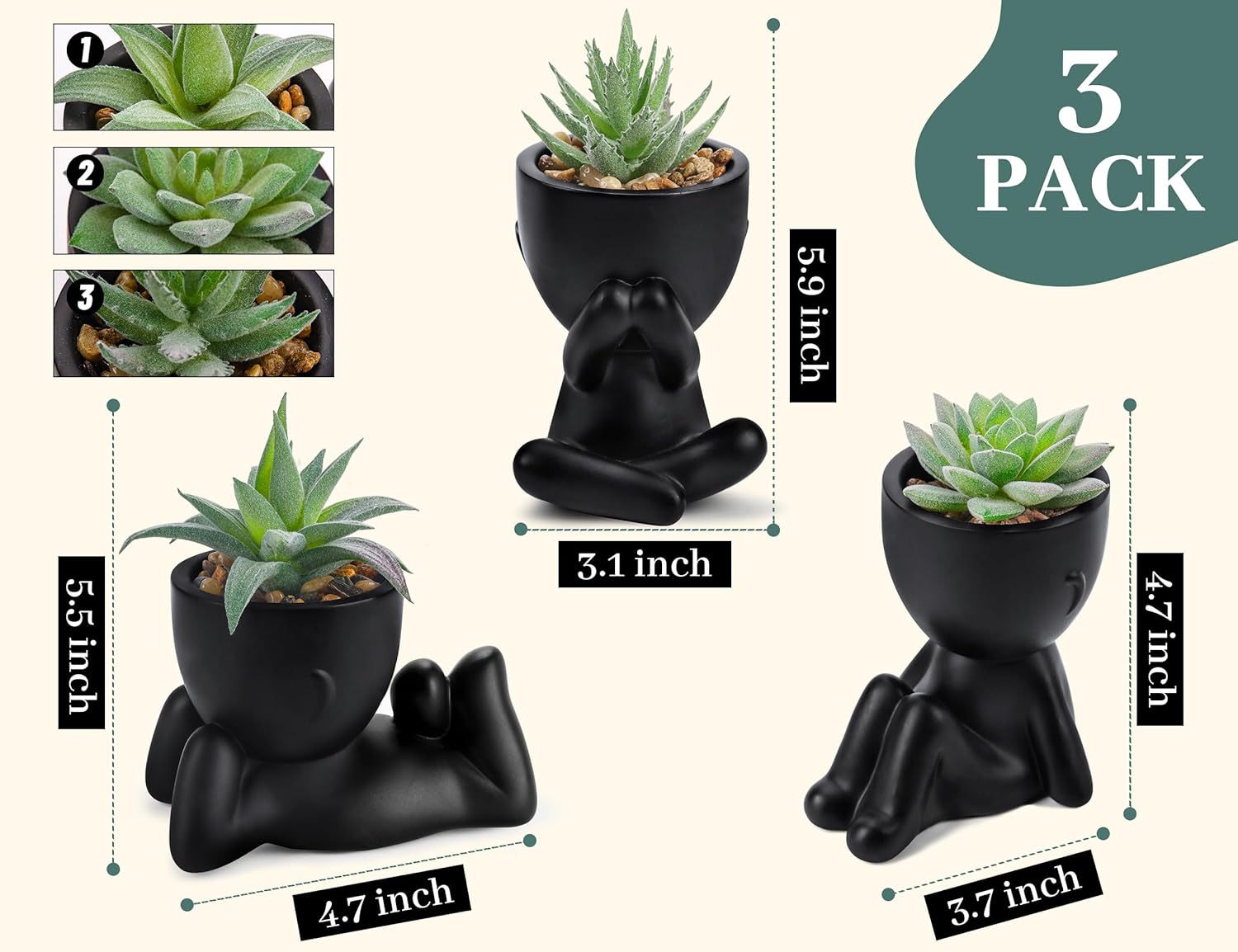 Succulents Plants Artificial, Faux Plants for Bathroom, Bedroom, Home, Room- 3pcs