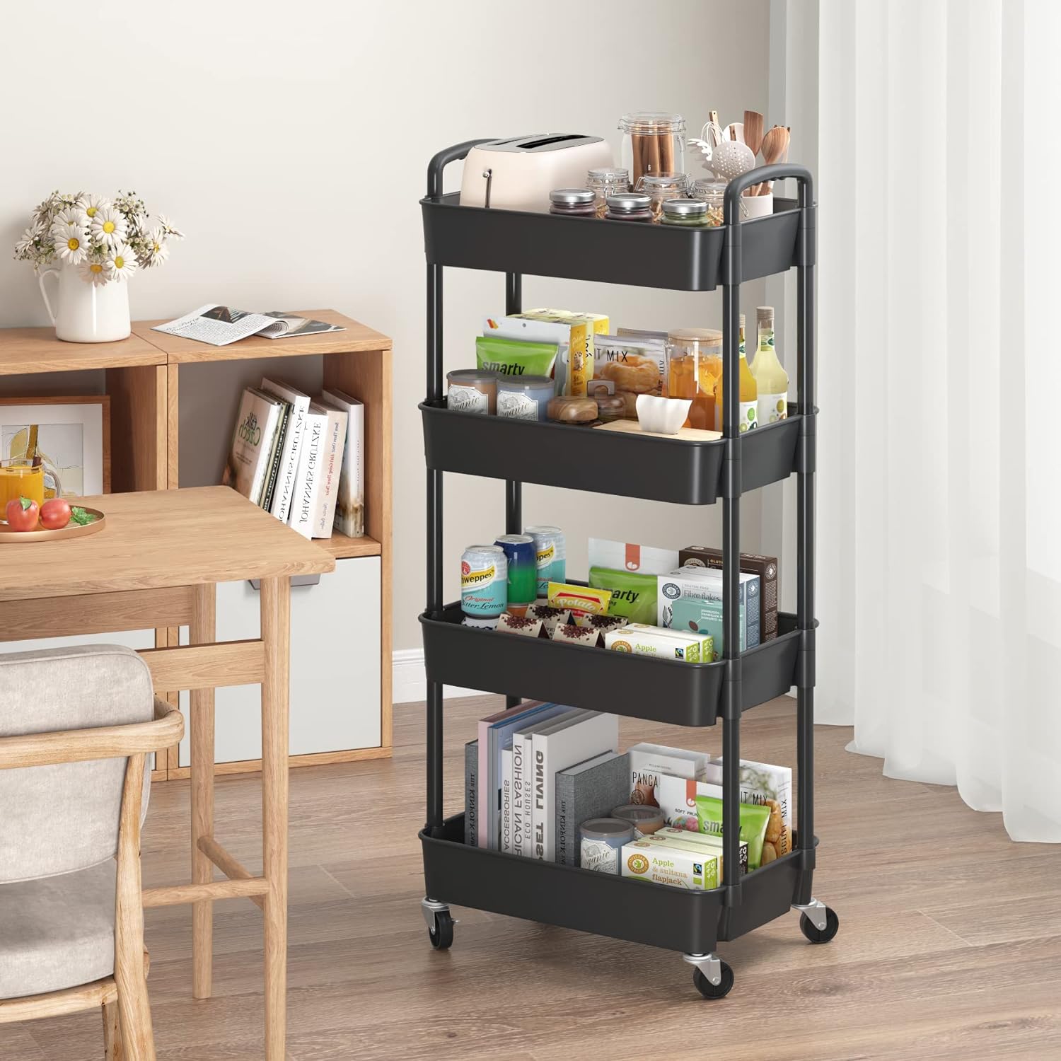 Plastic Rolling Utility Cart, Storage Trolley, Movable Storage Organizer, Storage Cart -3 Tier