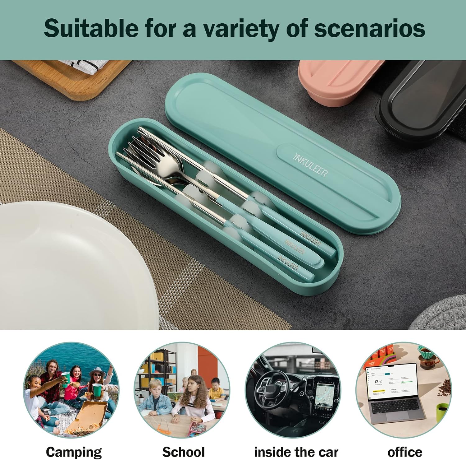 Travel cutlery set, Stainless Steel Cutlery, Reusable utensils set with case, Portable Silverware -18/8