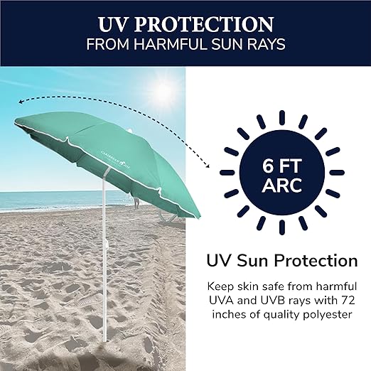 Beach Umbrella, Portable Outdoor Umbrella -Full 6 ft Arc